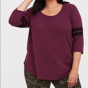 Torrid size 1 Burgundy raw edge football tshirt